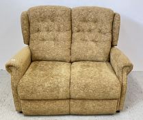 MODERN 2 SEATER FAUN UPHOLSTERED SOFA.