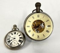 A VINTAGE GLASS BALL CLOCK & AN ELGIN POCKET WATCH.