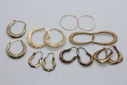 7 X PAIRS OF 9CT GOLD HOOP STYLE EARRINGS.