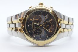 GENTS CITIZEN ECO DRIVE CHRONOGRAPH PERPETUAL CALENDAR WRIST WATCH.
