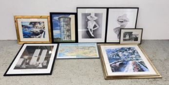 A GROUP OF MODERN WALL ART INCLUDING FRAMED B & W PORTRAITS NEW YORK CITY MAP,