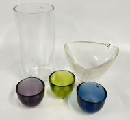 A C20TH TRIANGULAR GLASS BOWL BY KOSTA BODA, HEIGHT 12.