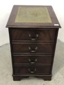 REPRODUCTION MAHOGANY FINISH TWO DRAWER FILING CABINET WITH GREEN LEATHER TOOLED TOP.