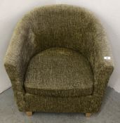 A MODERN DUNELM MOSS GREEN VELOUR UPHOLSTERED TUB CHAIR.