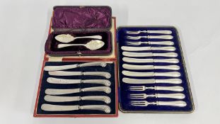 A VINTAGE CASED SET OF CAKE KNIVES AND FORKS,
