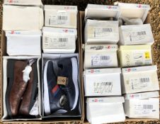 2 X BOXES CONTAINING 16 PAIRS OF EX DISPLAY MENS / WOMENS SHOES, VARIOUS SIZES.