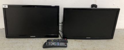 TWO SAMSUNG 19 INCH WALL MOUNTED TV'S WITH BRACKETS AND REMOTES - SOLD AS SEEN.