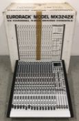 BEHRINGER EUROHACK MX3242X 32 CHANNEL 4-BAR MIXING CONSOLE WITH BOX - SOLD AS SEEN.