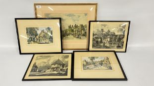 A GROUP OF 5 X PRINTS TO INCLUDE CONWAY CASTLE, MARKET CROSS WYMONDHAM,
