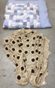 A LARGE HAND CRAFTED PATCHWORK THROW AND A FURTHER CROCHET EXAMPLE.