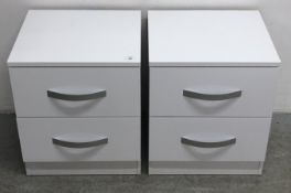 A PAIR OF MODERN WHITE FINISH TWO DRAWER BEDSIDE CHESTS W 40 X D 36 X H 48CM.