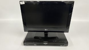 A LG 19 INCH TV, MODEL: 19LE3300 AND REMOTE PLUS A PANASONIC DVD RECORDER (NO POWER LEAD),