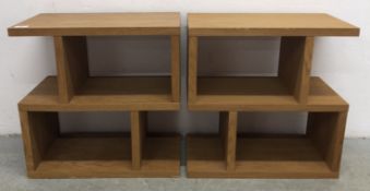 A PAIR OF MODERN OAK FINISH MODULAR STANDS W 50 X D 30 X H 50CM.