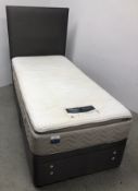 SILENT NIGHT SINGLE DIVAN BED WITH HEADBOARD AND HINGED UNDER STORAGE.