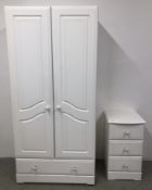A MODERN WHITE FINISH 3 DRAWER TOWER CHEST, W 43 X D 47 X H 75 + A MATCHING TWO DOOR,