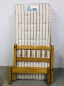 SOLID PINE SINGLE BEDSTEAD WITH SILENT NIGHT MIRACOIL MATTRESS.