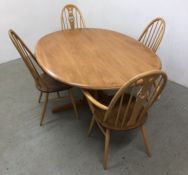 ERCOL BLONDE DINING TABLE WITH 4 X ERCOL WINDSOR CHAIRS TO INCLUDE 2 X SWAN BACK EXAMPLES.