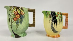 CARLTON WARE LUSTRE JUG WITH FLOWER PATTERN AND GILT HANDLE 17CM, SMALL BASE CHIP,