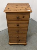 A HONEY PINE 5 DRAWER CHEST, W 45 X D 38 X H 90CM.