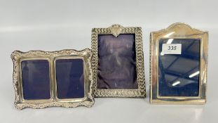 THREE SILVER PHOTOGRAPH FRAMES TO INCLUDE DOUBLE MOUNT FRAME 12 X 16.