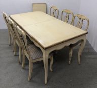 RECTANGULAR EXTENDING FRENCH STYLE PAINTED DINING TABLE,