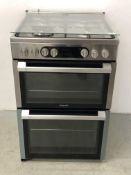 A HOTPOINT STAINLESS STEEL SLOT IN DOUBLE OVEN ELECTRIC COOKER WITH MAINS GAS HOB - TO BE INSTALLED
