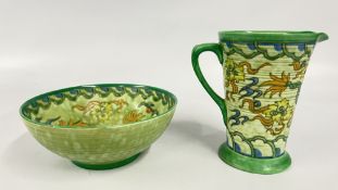 CROWN DUCAL SIGNED CHARLOTTE RHEADING WITH DRAGON DESIGN 19CM PLUS CROWN DUCAL BOWL WITH SAME