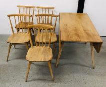 VINTAGE ERCOL DROP FLAP TABLE & 5 VINTAGE ERCOL CHAIRS - NOT MATCHING.