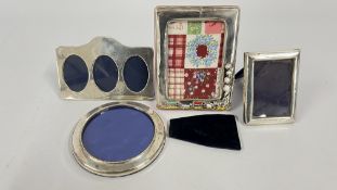 A GROUP OF 4 SILVER PHOTO FRAMES TO INCLUDE A 3 PART FRAME, VARIOUS SIZES AND ASSAY'S.
