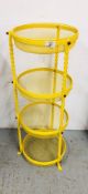 A WROUGHT METAL FOUR TIER VEG BASKET STAND.