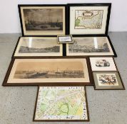 A GROUP OF FRAMED PRINTS OF LOCAL INTEREST INCLUDING GREAT YARMOUTH MARKET, LOWESTOFT HARBOUR,