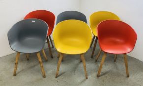 A HARLEQUIN SET OF SIX HAY DESIGNER DANISH CHAIRS (ABOUT A CHAIR) MODEL AAC222 (2 X GREY,