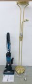 HOOVER UPRIGHT VACUUM CLEANER + BRASS FINISH UPLIGHTER WITH READING LIGHT - SOLD AS SEEN.