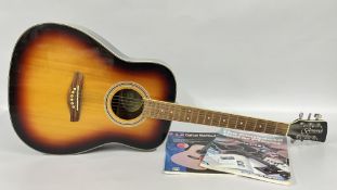 A BRUNSWICK BSP 20S 6 STRING ACOUSTIC GUITAR, SUN BURST FINISH + 2 GUITAR RELATED BOOKS.