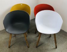 A HARLEQUIN SET OF FOUR HAY DESIGNER DANISH CHAIRS (ABOUT A CHAIR) MODEL AAC222 (WHITE, MUSTARD,