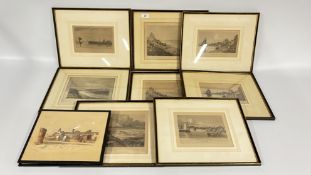 TWO FRAMED DRAWINGS OF BISHOP BRIDGE NORWICH + 8 FRAMED PRINTS OF LOCAL INTEREST INCLUDING GREAT