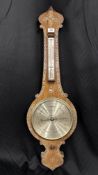 VICTORIAN QUALITY INLAID MERCURY BANJO BAROMETER WITH EXTENSIVE MOTHER OF PEARL DETAIL, H 102CM.