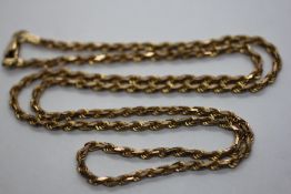 A 9CT GOLD MULTI LINK ROPE NECKLACE, LENGTH 51CM.