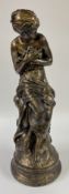A C20TH BRONZED EFFECT FIGURE OF A SEATED FLOWER GIRL, 70CM HIGH.
