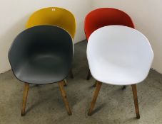 A HARLEQUIN SET OF FOUR HAY DESIGNER DANISH CHAIRS (ABOUT A CHAIR) MODEL AAC222 (WHITE, MUSTARD,