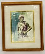 PORTRAIT SOUTHEAST ASIAN MAN WITH SWORD, INDISTINCT SIGNATURE, WATERCOLOUR 35.5 X 26.5CM.