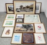 A GROUP OF 14 FRAMED PRINTS TO INCLUDE LIMITED EDITION DAVID TALKS GENTLEMAN'S WALK NORWICH 85 /