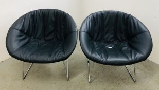 A PAIR OF PEDRALI GLISS 921 ARMCHAIRS WITH SKID BASE FEATURING A BLUE UPHOLSTERED TECHNOPOLYMER