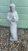 A STONEWORK FIGURE OF SAINT FRANCIS OF ASSISI (PATRON SAINT OF ANIMALS), HEIGHT 75CM.