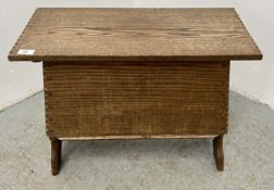 SMALL OAK HINGE TOP COFFER, JACK GRIMBLE INGWORTH, WIDTH 64CM.