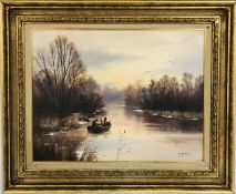 D.F. DANE BROADLAND SCENE WITH FISHERMAN, OIL ON CANVAS, 34 X 44.5CM.