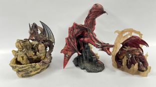 A GROUP OF 3 IMPRESSIVE COMPOSITE DRAGON SCULPTURES, SIGNS OF RESTORATION.