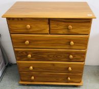 HONEY PINE 2 OVER 4 DRAWER CHEST, W 83 X D 44 X H 102CM.
