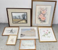 A GROUP OF 7 FRAMED ART WORKS TO INCLUDE 