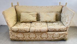 OAK FRAMED KNOLL STYLE SOFA - REQUIRES RESTORATION.